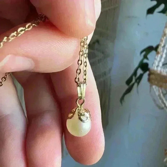 Costume Jewelry Pearl Necklace Gold drop dangle bridal luster boho luxury 16“ - Picture 5 of 9